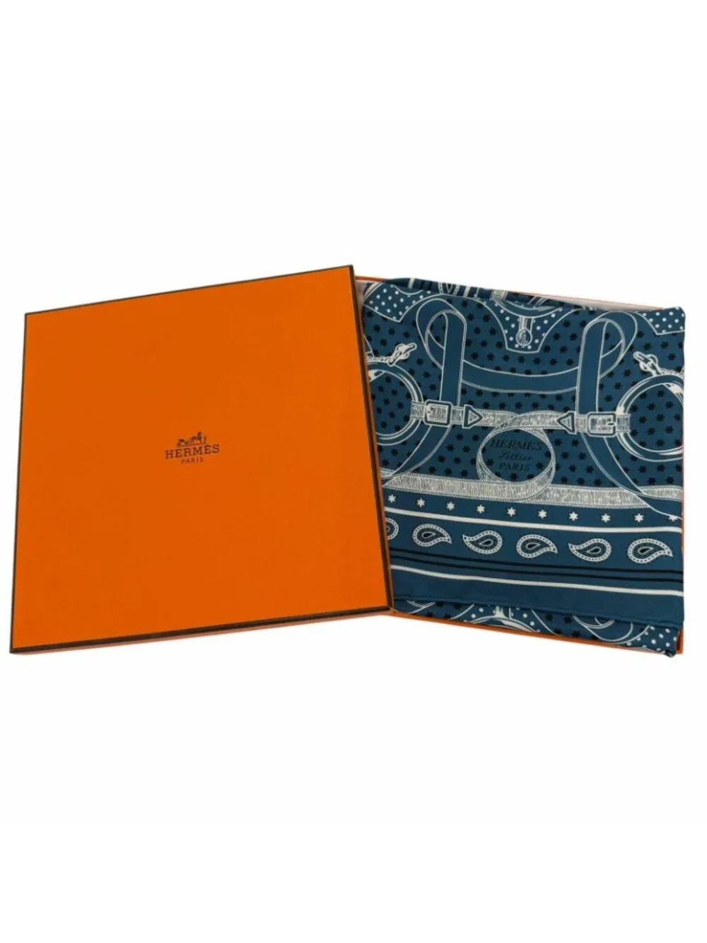 Hermes Carre 55 Apron Dole Bandana Silk 100% Scarf Blue